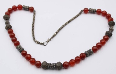 Auktion 368<br>Collier-Kette, Karneol u. Silber, ca. L-72cm [1]