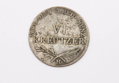 Auktion 368<br>6 Kreuzer Stück aus der Zeit von Franz II. für Vorderösterreich, 1802, 2,27gr., D-2,1cm. [1]