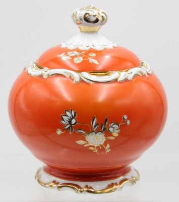 Auktion 368<br>schöne Bonboniere, Roloff, Goldblumen, ca. H-19cm ca. D-19cm [1]