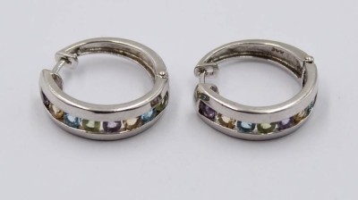 Auktion 368<br>Paar Creolen mit Edelsteinen, 925er Silber, Amethyst,Peridots und Citrine 5 gr., ca. D-2cm [1]