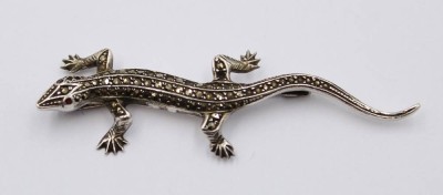 Auktion 368<br>Salamander- Silberbrosche , Rubin Augen und Markasiten (einige fehlen), 800er Silber, 5 gr., L-ca. 6 cm [1]