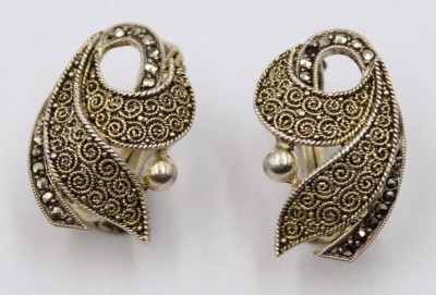 Auktion 368<br>Original Fahrner Ohrringe, 925er Silber, Markasiten, L- 2cm,  5 gr. [1]