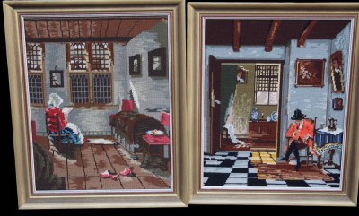 Auktion 368<br>2x gr. Gobelin-Stickbilder, Handarbeit, gerahmt RG 59x50 cm [1]