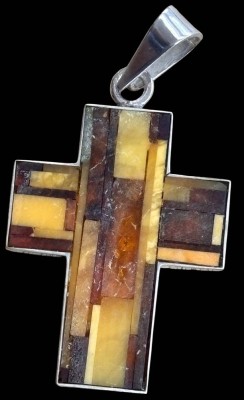 Auktion 368<br>Brustkreuz, Silber-925- mit Bernsteinen?, ca. 5x3 cm, 9,8 gr [1]