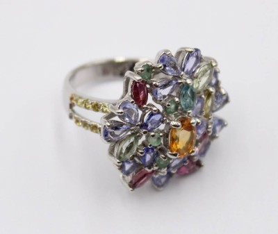 Auktion 368<br>Cocktail-Ring, Sterling, div. Steinbesatz, RG 58 [1]