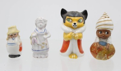 Auktion 368<br>4x div. figürliche Streuer, älter, Alters-u. Gebrauchsspuren, ca. H-5,2 bis 8cm [1]