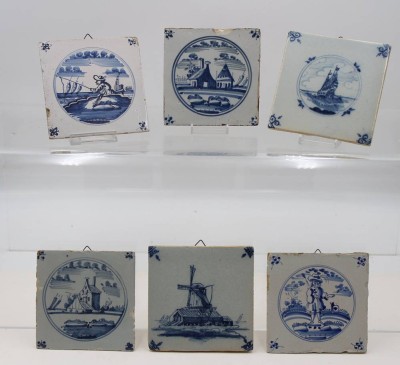 Auktion 368<br>6x antike Fliesen, Holland, je ca. 13 x 13cm [1]