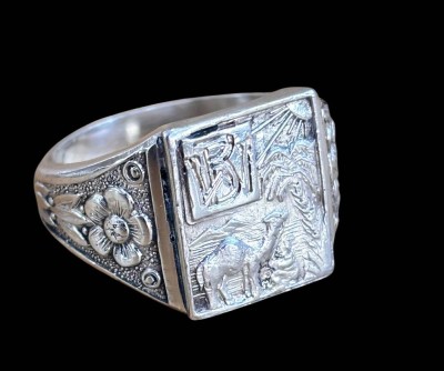 Auktion 368<br>1000er Silber-Siegelring mit Kamel unter Palmen, , Initialen BW - WB ?, RW 60-61, 12gr [1]