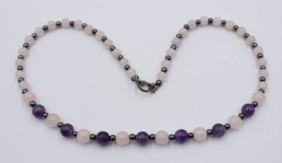 Auktion 368<br>Halskette, Amethyst, Rosenquarz und Hämatit, ca. L-46cm [1]