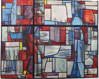 Auktion 368<br>moderne Mischtechnick, verso Etikett 