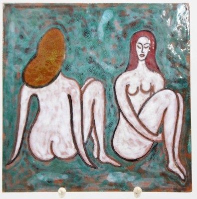 Auktion 368<br>Fliese, Lomonossow, 2 weibl. Akte, wohl 60/70er Jahre, ca. 20 x 20cm [1]