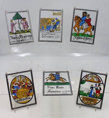 Auktion 368<br>6x div. bleiverglaste Fensterbilder, je ca. 18 x 13cm [1]