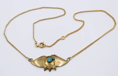 Auktion 368<br>Modeschmuckkette, mit 2 Türkisen, älter, ca. L-42cm [1]