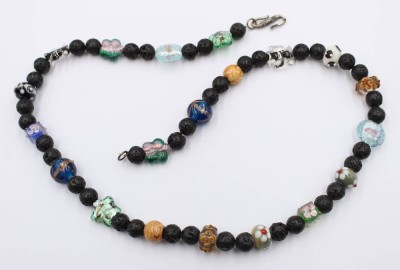 Auktion 368<br>Halskette, schwarze Steine und Glas, Murano?, ca. L-64cm [1]