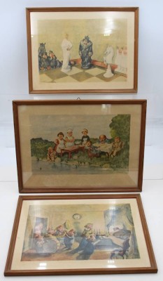 Auktion 368<br>3x gerahmte Karikatur-Grafiken, Robert Högfeldt, je gerahmt/Glas, RG 30,5 x 41cm [1]