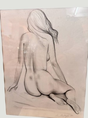 Auktion 368<br>Anatoly  MARCHUK  (1956) Rückenakt der Anna POMYKALSKA  (Ukrainisches Künstlerpaar), Zeichnung, ger/Glas, RG 51x41 cm, in 1990 Kunstaustellung beim Kunstverein Cuxhaven [1]