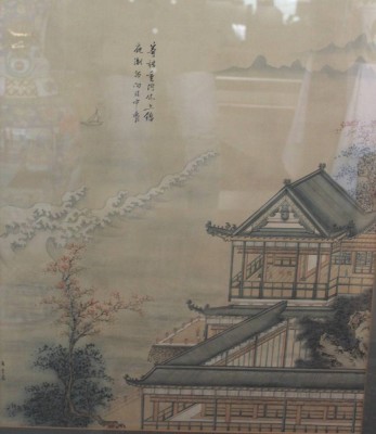 Auktion 368<br>gr. Seidenbild, Die Gezeitenwelle von Hangzhou im Mondlicht, ger./Glas, RG 100 x 86cm, Sperrgut! [1]