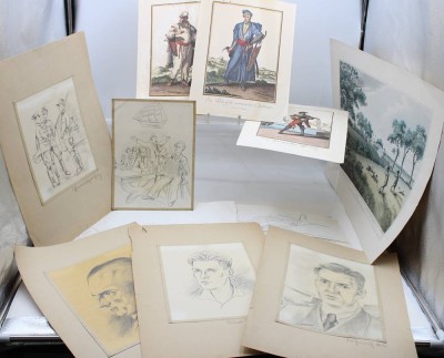 Auktion 368<br>Konvolut div. Zeichnungenmund Grafiken, ca, 10 Blätter Größte ca. 42,5 x 53cm [1]