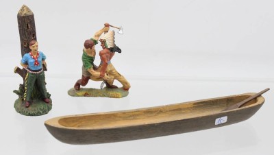Auktion 368<br>3 teiliges Figuren lot , Cowboys und Indianer mit Kanu , [1]