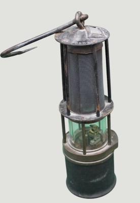 Auktion 368<br>alte Grubenlampe, Metall, mit Haken, H-31 cm [1]