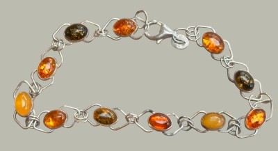 Auktion 368<br>Silber-925- Armband mit mehrfarbigen Bernsteinen, 10,2 gr., Römerkopf-Punze, L-20 cm [1]