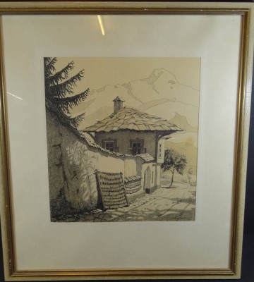 Auktion 368<br>Lukas Schapoweloff, 1957, grosse orig. Federzeichnung, ger/Glas, RG 58x52 cm [1]