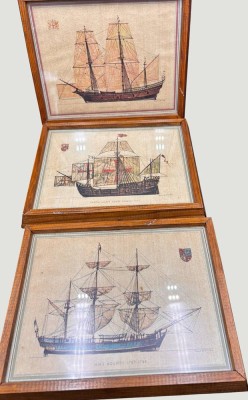 Auktion 368<br>3x antike Segelschiffe, einzeln gerahmt/Glas, je 20x25  cm, Lithographien [1]