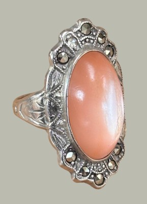 Auktion 368<br>Silberring-925- mit altrosa Cabouchon, Made in USA, RG 54, 5,8 gr [1]