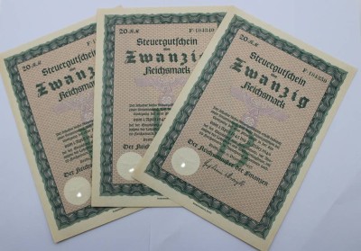 Auktion 368<br>3x Steuergutscheine, 1937 [1]