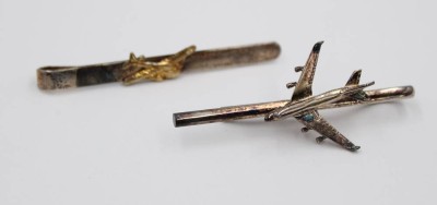 Auktion 369<br>2x Kravattennadeln, Silber, je mit Flugzeug, zus. ca. 13,3gr., L-5,8cm [1]