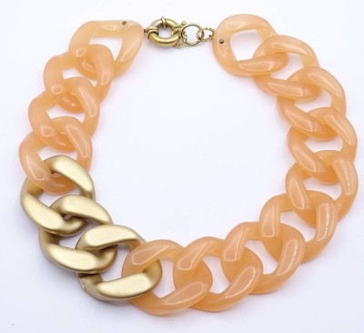 Auktion 369<br>Breite Modeschmuck Halskette mit großen goldfarbenen Federringverschluss,ca.L- 48cm, B- 3,7cm, wohl von Vanessa Baroni? [1]