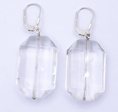 Auktion 369<br>Paar grosse Ohrhänger, klare Steine (Bergkristall?) mit Sterling Silber Monturen,L- 4,7cm,zus.17,8gr., Tragespuren, [1]
