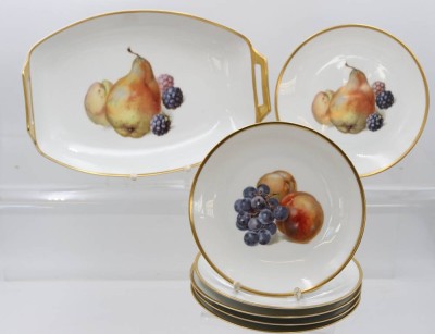 Auktion 369<br>Obstset, Schale und 6 Teller, Thomas Bavaria, Früchtedekore, Schale ca. H-6,5cm B-32cm, Teller D-19cm [1]