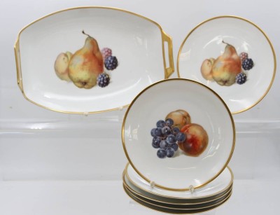 Auktion 369<br>Obstset, Schale und 6 Teller, Thomas Bavaria, Früchtedekore, Schale ca. H-6,5cm B-32cm, Teller D-19cm [1]