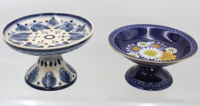 Auktion 369<br>2x div. Tafelaufsätze, untersch. Dekore, ca. H-10cm  D-19,8cm, H-13cm D-20cm [1]