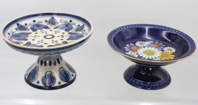 Auktion 369<br>2x div. Tafelaufsätze, untersch. Dekore, ca. H-10cm  D-19,8cm, H-13cm D-20cm [1]