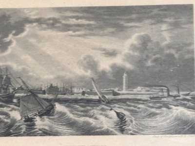 Auktion 369<br>Stich um 1870 mit Cuxhaven Ansicht, ger/Glas, RG ca. 27x31 cm [1]
