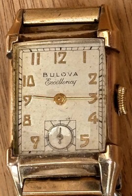 Auktion 369<br>BULOVA 1945 Statesman 10K Gold Filled Art Deco Gehäuse .Uhrwerk 21 Jewels   USA, Handaufzug, Werk steht, Double-Zugband 