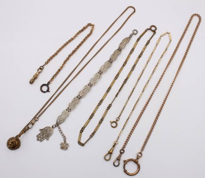 Auktion 369<br>5x alte Uhrenketten, meist Doublé, anbei filigranes Silber-Armband (10,4gr.) [1]