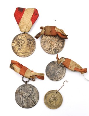 Auktion 369<br>5x div. Medaille um 1900, 4x Radfahren, Altersspuren [1]