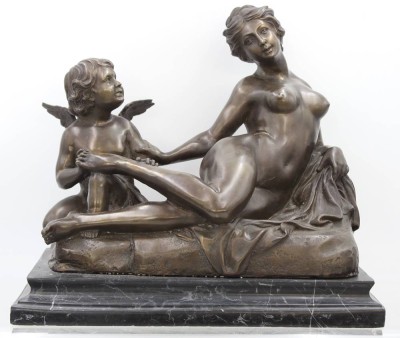 Auktion 369<br>unsignierte Bronze auf Marmor, Aphrodite und Cupid, ca. 28,5cm B-32cm T-18cm [1]