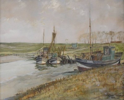 Auktion 369<br>Köster, Fischkutter im Hafen, Aquarell, gerahmt/Glas, RG 36 x 41,5cm [1]