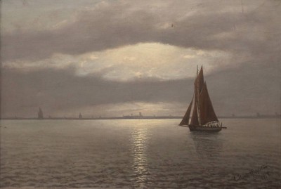 Auktion 369<br>Alexander REICH-STAFFELSTEIN (1871-1954) , Segelboot am Abend, 1919 datiert, verso auf Rahmen 