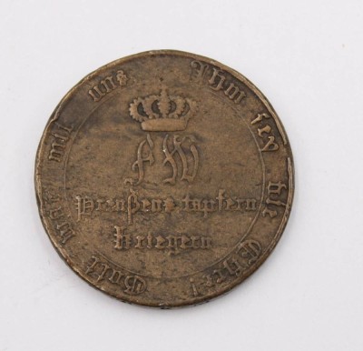 Auktion 369<br>preußische Kriegsdenkmünze für Kämpfer 1813-1815, Altersspuren, ca. D-2,5cm [1]
