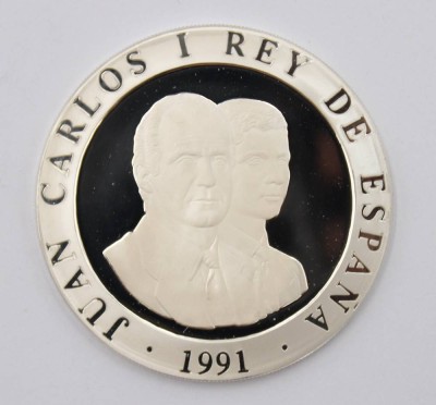 Auktion 369<br>2000 Peseten, Spanien 1991,  Olympia 1992  in Barcelona, 925er Silber, ca. 27gr.,  D-3,8cm [1]