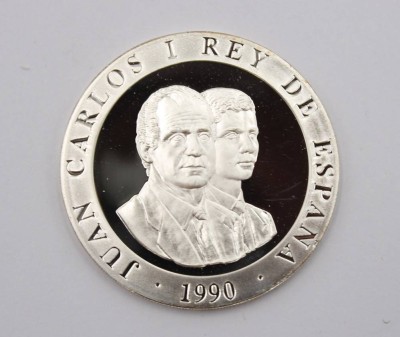 Auktion 369<br>2000 Peseten, Spanien 1990,  Olympia 1992  in Barcelona, 925er Silber, ca. 27gr., D-3,8cm [1]