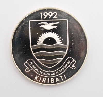 Auktion 369<br>20-Dollar-Gedenkmünze, Kiribati, 1992, Olympischen Spiele in Barcelona, 925er Silber, ca. 31,5gr., D-3,8cm [1]
