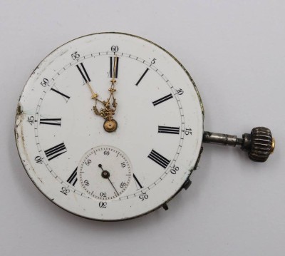 Auktion 369<br>Taschenuhrwerk, älter, ungemarkt, Werk läuft an, D-4,7cm [1]