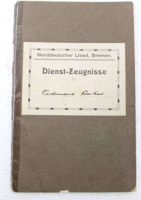 Auktion 369<br>Seefahrtsbuch, Norddeutscher Lloyd, gefahren auf der Bremen 1931 bis 1936 [1]
