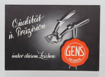Auktion 369<br>Pappwerbeaufsteller, GENS  Solingen, ca. 21 x 29,7cm [1]